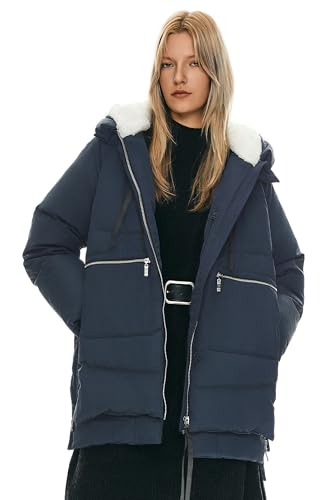 Orolay Damen Daunenmantel mit Verdickung Parka Kapuze Langer Puffer Mantel für Winter Gesteppte Gepolsterte Winddichte Oberbekleidung Blau XXL von Orolay