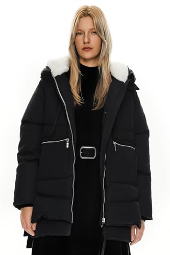 Orolay Damen Daunenmantel mit Verdickung Parka Kapuze Langer Puffer Mantel für Winter Gesteppte Gepolsterte Winddichte Oberbekleidung Schwarz 5XL von Orolay