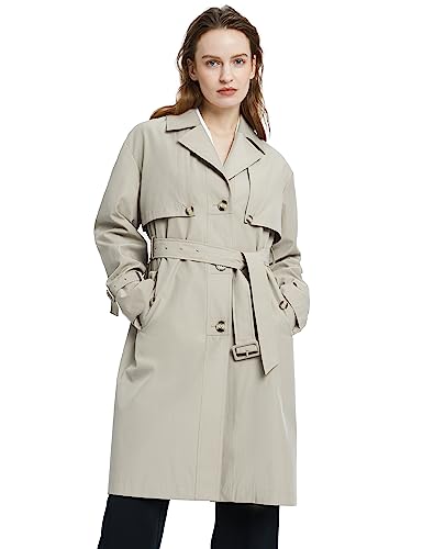 Orolay Damen Einreihiger Trenchcoat Langer Windbreaker Knopfmantel Slim Fit Jacken mit Gürtel Beige L von Orolay