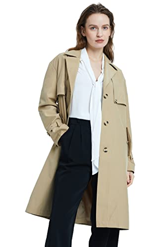 Orolay Damen Einreihiger Trenchcoat Langer Windbreaker Knopfmantel Slim Fit Jacken mit Gürtel Khaki L von Orolay