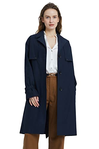 Orolay Damen Einreihiger Trenchcoat Langer Windbreaker Knopfmantel Slim Fit Jacken mit Gürtel Marine L von Orolay