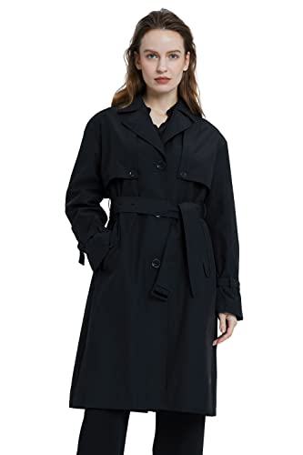 Orolay Damen Einreihiger Trenchcoat Langer Windbreaker Knopfmantel Slim Fit Jacken mit Gürtel Schwarz L von Orolay