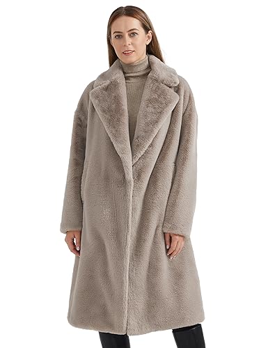 Orolay Damen Faux Fur Revers Coat Mittellanger Fuzzy Fleece Winter Sherpa Trenchcoat Grau M von Orolay