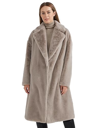 Orolay Damen Faux Fur Revers Coat Mittellanger Fuzzy Fleece Winter Sherpa Trenchcoat Grau S von Orolay