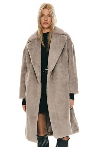 Orolay Damen Faux Fur Revers Coat Mittellanger Fuzzy Fleece Winter Sherpa Trenchcoat Grau XL von Orolay