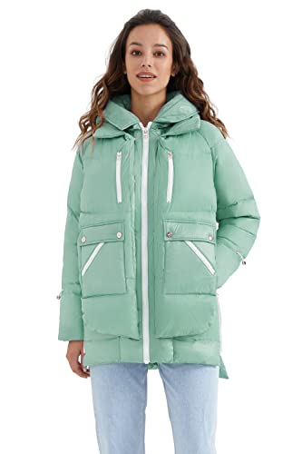 Orolay Damen Verdickte Daunenjacke Helle Farben Wintermantel mit 6 Taschen Beryllgrün L von Orolay