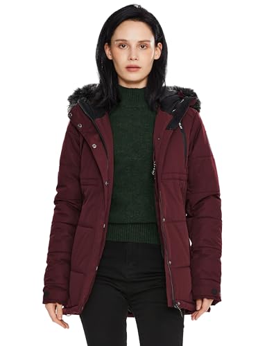 Orolay Damen Hood Casual Steppjacke Wattierte Jacken für Damen Mountain Parka mit Kunstpelz Rot L von Orolay