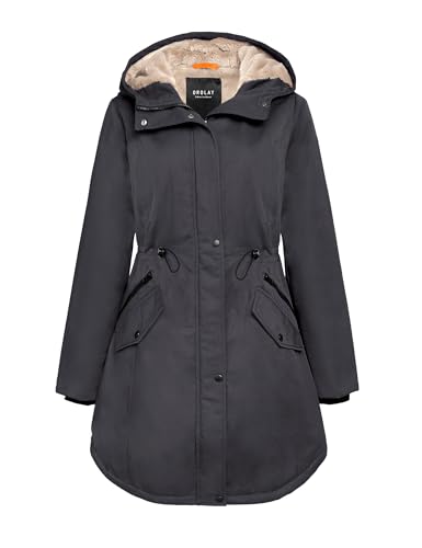 Orolay Damen Kapuzen Fleece Gefüttert Parka-Mantel Mittlere Länge Winter Draussen Gepolstert Jacke Dunkelgrau L von Orolay