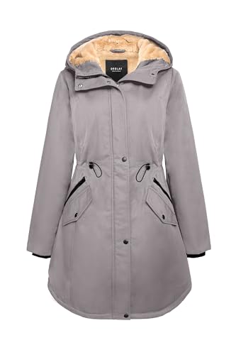 Orolay Damen Kapuzen Fleece Gefüttert Parka-Mantel Mittlere Länge Winter Draussen Gepolstert Jacke Grau S von Orolay