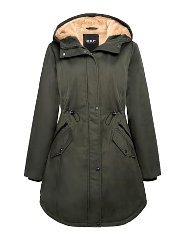 Orolay Damen Kapuzen Fleece Gefüttert Parka-Mantel Mittlere Länge Winter Draussen Gepolstert Jacke Grün M von Orolay