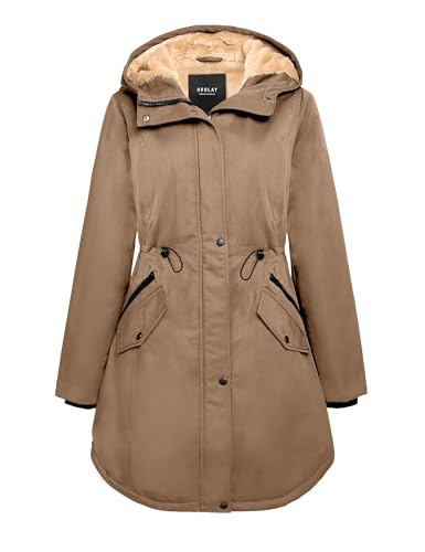 Orolay Damen Kapuzen Fleece Gefüttert Parka-Mantel Mittlere Länge Winter Draussen Gepolstert Jacke Khaki L von Orolay