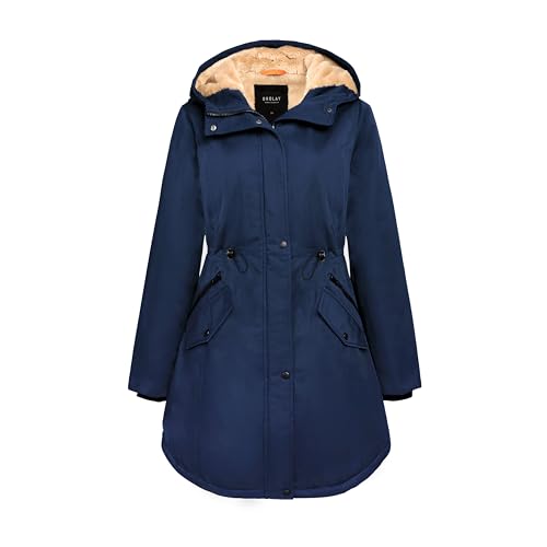 Orolay Damen Kapuzen Fleece Gefüttert Parka-Mantel Mittlere Länge Winter Draussen Gepolstert Jacke Marine L von Orolay