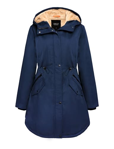Orolay Damen Kapuzen Fleece Gefüttert Parka-Mantel Mittlere Länge Winter Draussen Gepolstert Jacke Marine XXL von Orolay