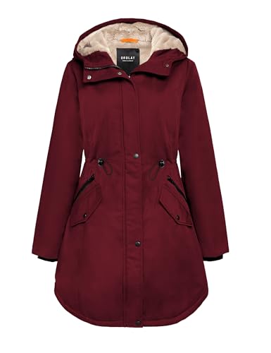 Orolay Damen Kapuzen Fleece Gefüttert Parka-Mantel Mittlere Länge Winter Draussen Gepolstert Jacke Rot XXL von Orolay