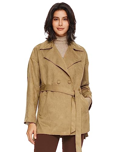 Orolay Damen-Kunstlederjacke Mittelgroß Stilvoller Leichter Trenchcoat aus Wildlederimitat mit Gürtel Khaki M von Orolay