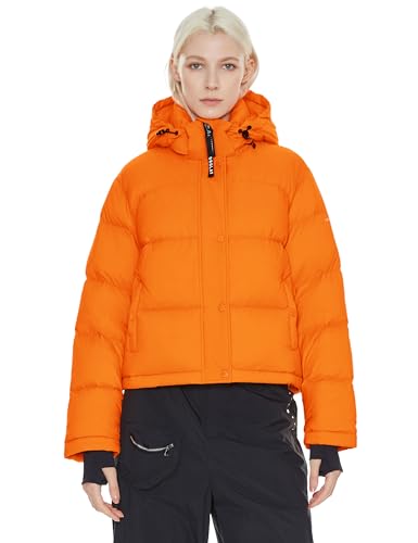 Orolay Damen Kurze Daunenjacke Verdickt Steppjacke mit abnehmbarer Kapuze Orange L von Orolay