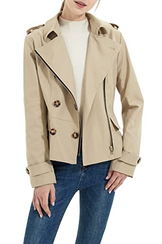 Orolay Damen Kurzmäntel Zweireihiger Trenchcoat Wasserabweisende Jacken mit schmaler Passform Winddichter Trenchcoat Schulterklappen Mäntel Khaki M von Orolay