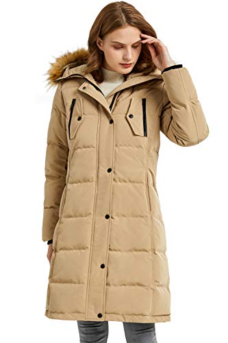 Orolay Damen Lsolierter Daunenmantel Winter Kapuzen-Steppjacke mit Kunstpelz Female Winterjacke K haki XS von Orolay