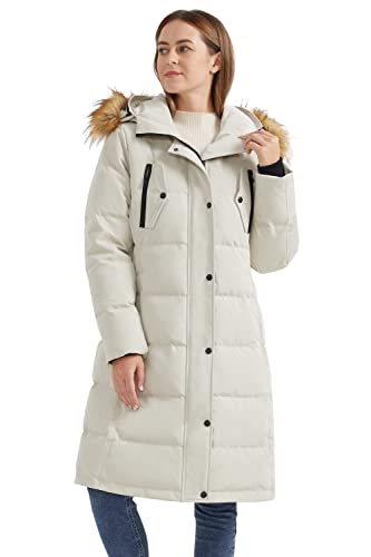 Orolay Damen Lsolierter Daunenmantel Winter Kapuzen-Steppjacke mit Kunstpelz Female Winterjacke B eige S von Orolay