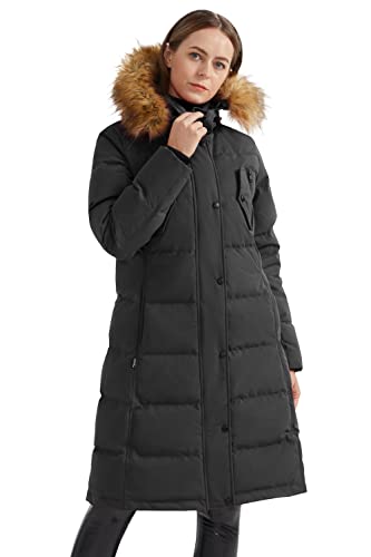 Orolay Damen Lsolierter Daunenmantel Winter Kapuzen-Steppjacke mit Kunstpelz Female Winterjacke S chwarz XS von Orolay