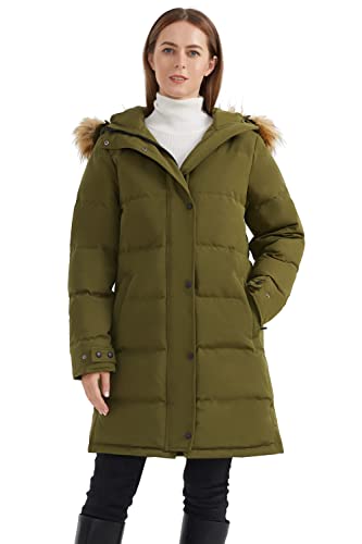 Orolay Damen Lsolierter Daunenmantel Winter Kapuzen-Steppjacke mit Kunstpelz Female Winterjacke Armeegrün XL von Orolay