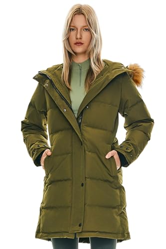 Orolay Damen Lsolierter Daunenmantel Winter Kapuzen-Steppjacke mit Kunstpelz Female Winterjacke Armeegrün XL von Orolay
