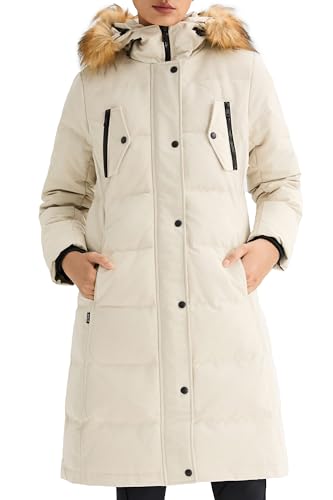 Orolay Damen Lsolierter Daunenmantel Winter Gesteppte Komfortjacke Puffermantel mit Kunstfell Beige XL von Orolay