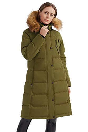 Orolay Damen Lsolierter Daunenmantel Winter Kapuzen-Steppjacke mit Kunstpelz Female Winterjacke Grün L von Orolay