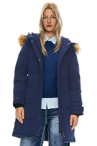 Orolay Damen Lsolierter Daunenmantel Winter Kapuzen-Steppjacke mit Kunstpelz Female Winterjacke Marine M von Orolay