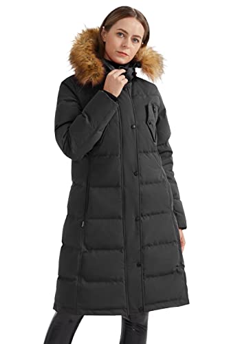 Orolay Damen Lsolierter Daunenmantel Winter Gesteppte Komfortjacke Puffermantel mit Kunstfell Schwarz XS von Orolay