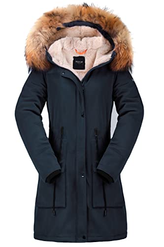 Orolay Damen-Parka mit Dickem Fleece-Futter Wintermantel Kapuzenjacke und Abnehmbarem Pelzkragen Dunkler Saphir L von Orolay