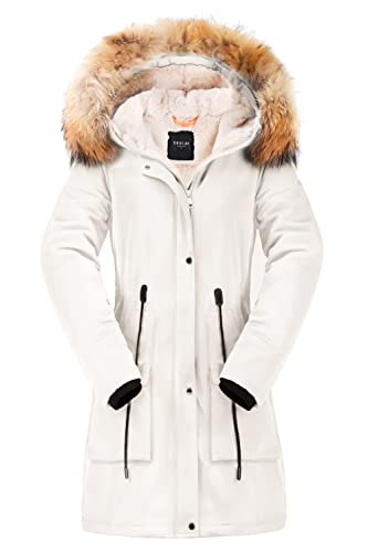 Orolay Damen-Parka mit Dickem Fleece-Futter Wintermantel Kapuzenjacke und Abnehmbarem Pelzkragen Regnerischen Tag L von Orolay