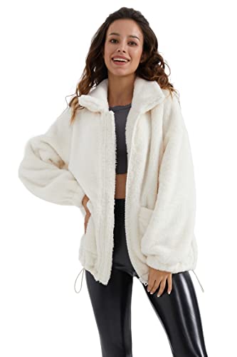 Orolay Damen Plüschjacke mit Reißverschluss und Taschen Lässiges Fleece Sweatshirt Beige M von Orolay