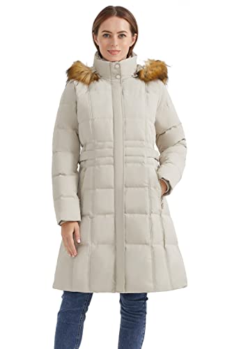 Orolay Damen Puffer Daunenmantel Winterjacke mit Kunstpelz Trim Kapuze Beige L von Orolay