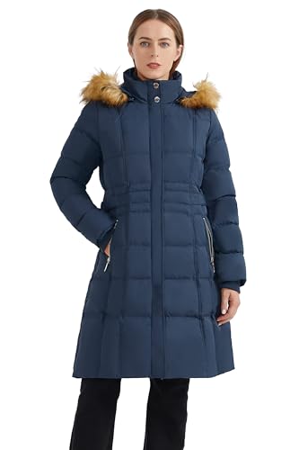 Orolay Damen Puffer Daunenmantel Winterjacke mit Kunstpelz Trim Kapuze Blau 2XL von Orolay