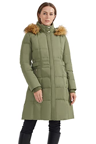 Orolay Damen Puffer Daunenmantel Winterjacke mit Kunstpelz Trim Kapuze Grün 2XL von Orolay