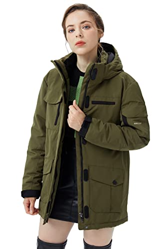 Orolay Damen Puffer Jacke mit Abnehmbaren Kapuze Mehrere Taschen Grün 2XL von Orolay