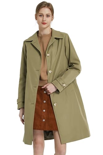 Orolay Damen Trenchcoat Einreihige Mittellange Classic Revers Winddichte, schlanke Oberbekleidung Grün L von Orolay