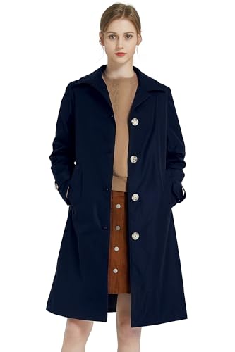 Orolay Damen Trenchcoat Einreihige Mittellange Classic Revers Winddichte, schlanke Oberbekleidung Marine L von Orolay