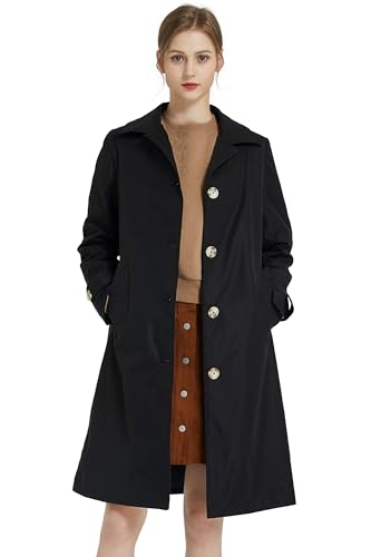 Orolay Damen Trenchcoat Einreihige Mittellange Classic Revers Winddichte, schlanke Oberbekleidung Schwarz L von Orolay