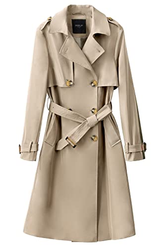 Orolay Damen Übergangsmantel 3/4 Länge Doppelreihiger Trenchcoat Revers Jacke mit Gürtel - Eleganter Mantel Khaki S von Orolay