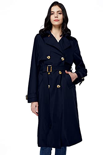 Orolay Damen Übergangsmantel 3/4 Länge Doppelreihiger Trenchcoat Revers Jacke mit Gürtel - Eleganter Mantel Marine XS von Orolay