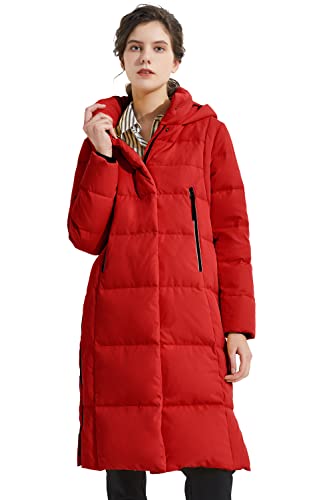 Orolay Damen Verdickte Daunenjacke Langer Wintermantel Mit Kapuze Pufferjacke Rot L von Orolay