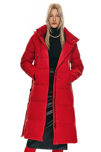 Orolay Damen Verdickte Daunenjacke Langer Wintermantel Mit Kapuze Pufferjacke Rot XXL von Orolay