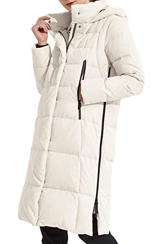 Orolay Damen Verdickte Daunenjacke Langer Wintermantel Mit Kapuze Pufferjacke Weiß L von Orolay