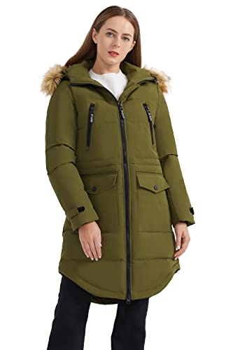 Orolay Damen Verdickte Daunenjacke Mit Kapuze Winter Puffermantel Female Steppmantel Armeegrün M von Orolay