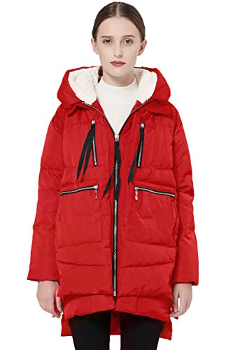 Orolay Damen Daunenmantel mit Verdickung Parka Kapuze Langer Puffer Mantel für Winter Gesteppte Gepolsterte Winddichte Oberbekleidung Rot L von Orolay