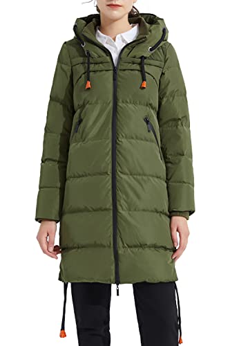 Orolay Damen Verdickte Lange Daunenjacke Damen Kapuzenmantel Female Steppmantel Frauen Puffer Wintermantel Armeegrün XS von Orolay