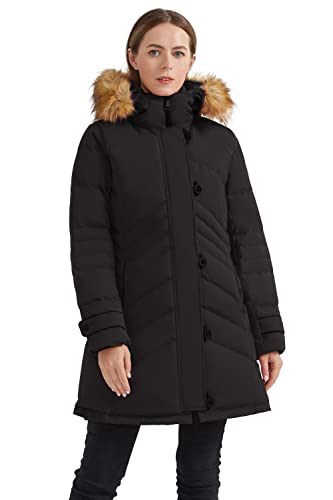 Orolay Damen Warme Mittellange Daunenjacke mit Knopf und Reißverschluss Schwarz Large von Orolay