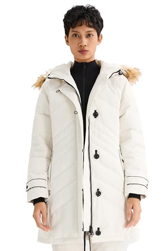 Orolay Damen Warme Mittellange Daunenjacke mit Knopf und Reißverschluss Weiß Small von Orolay